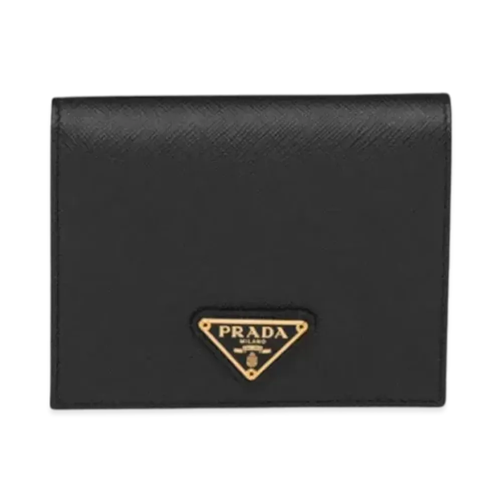PRADA Small Saffiano Leather Triangle Logo Wallet "Black/Gold"