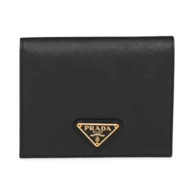 PRADA Small Saffiano Leather Triangle Logo Wallet "Black/Gold"