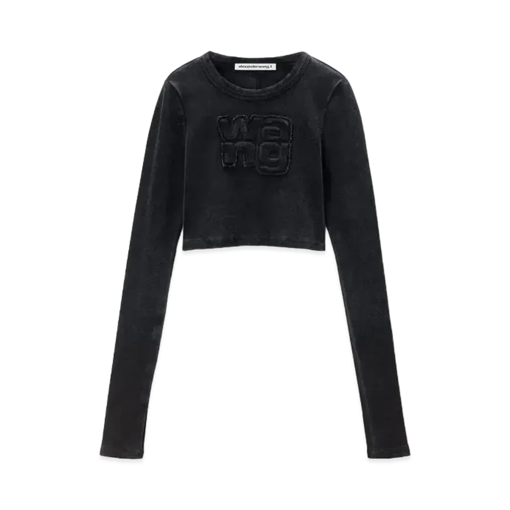 Alexander Wang Logo Distressed Long Sleeve T-Shirt "Washed Magnet"