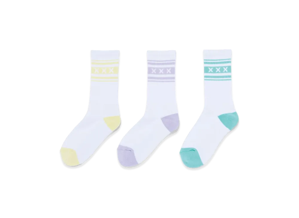 GOD SELECTION XXX Socks (3Piece 1Pack) GX-S26-SO-01 "Yellow/Purple/Green"
