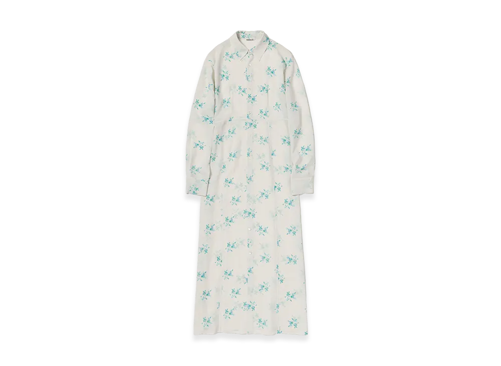 AURALEE Women's Printed Airy Silk Georgette Dress "Ivory White"