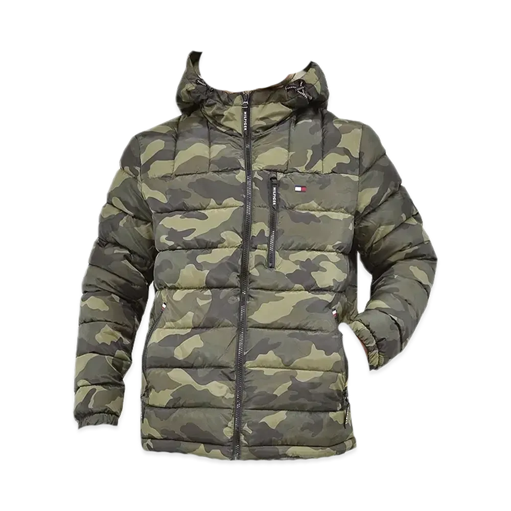 TOMMY HILFIGER Boa Hooded Big Letter Batting Puff Blouson Us Model American Casual Puff Jacket "Camo"