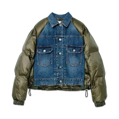 sacai Denim x Nylon Taffeta Puffer Blouson "Blue"