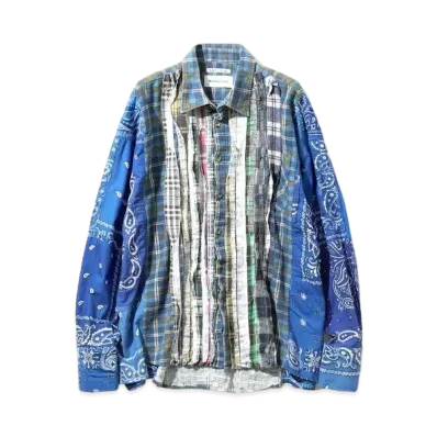 Needles x MIYAGIHIDETAKA FLANNEL SHIRT -> RIBBON WIDE SHIRT "Blue"