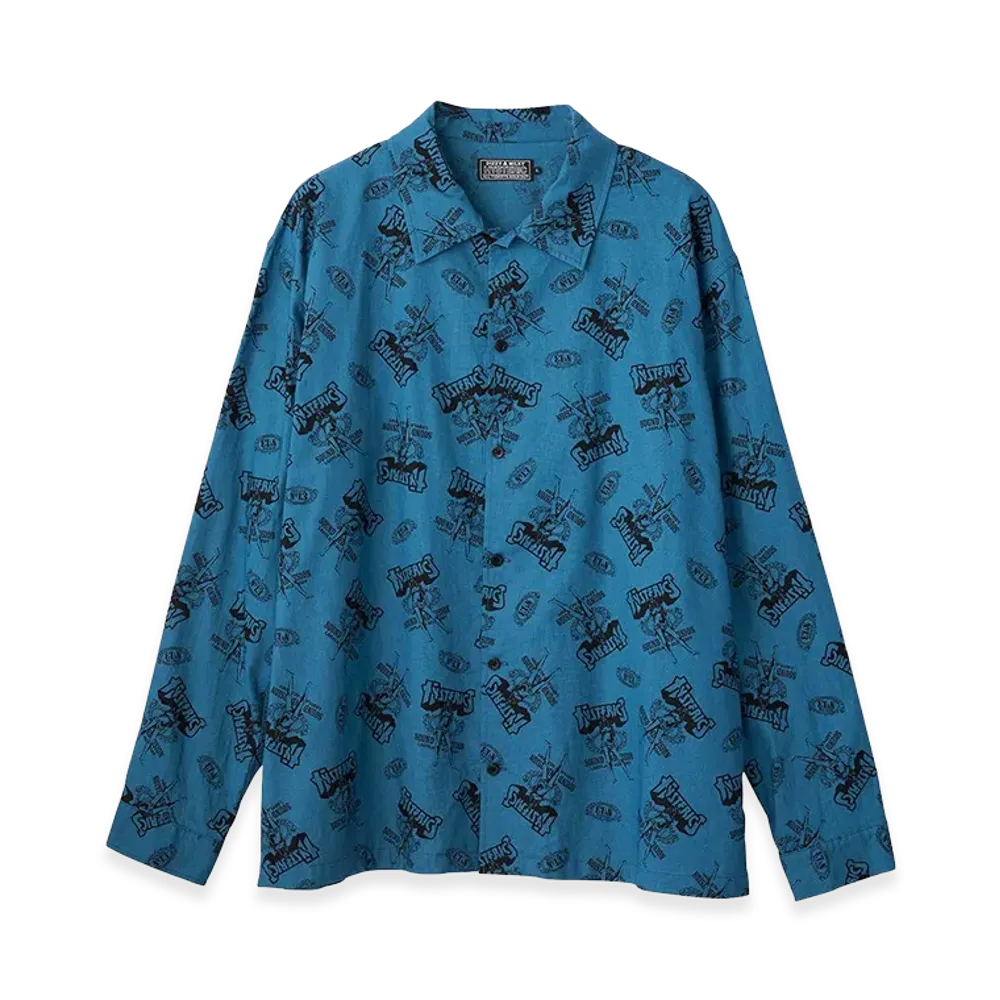 HYSTERIC GLAMOUR Bad Ass Whisky Pattern Flat Collar Shirt "Other Blue"