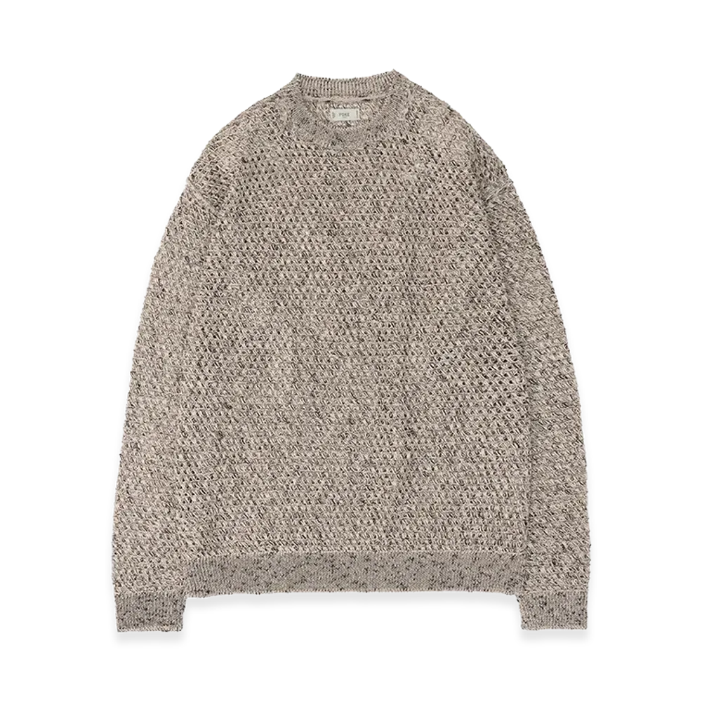 YOKE Cotton Mesh Knit Crewneck Sweater "White"