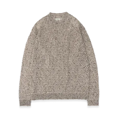 YOKE Cotton Mesh Knit Crewneck Sweater "White"