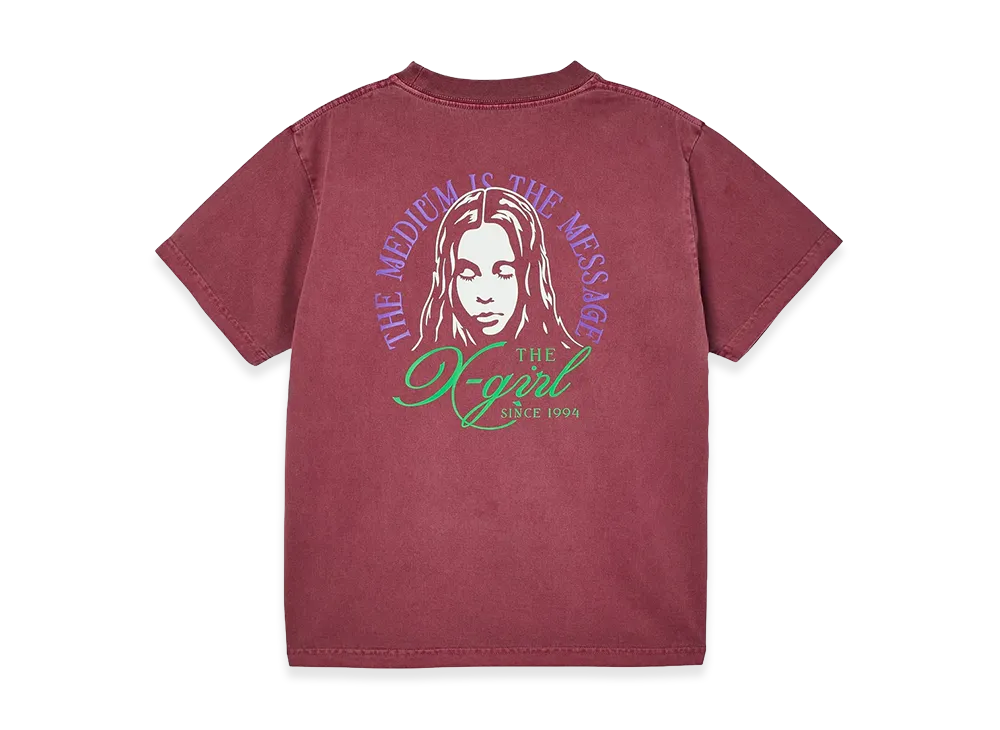 X-Girl Women's Faded Tri-Color Face S/S Tee "Burgundy"
