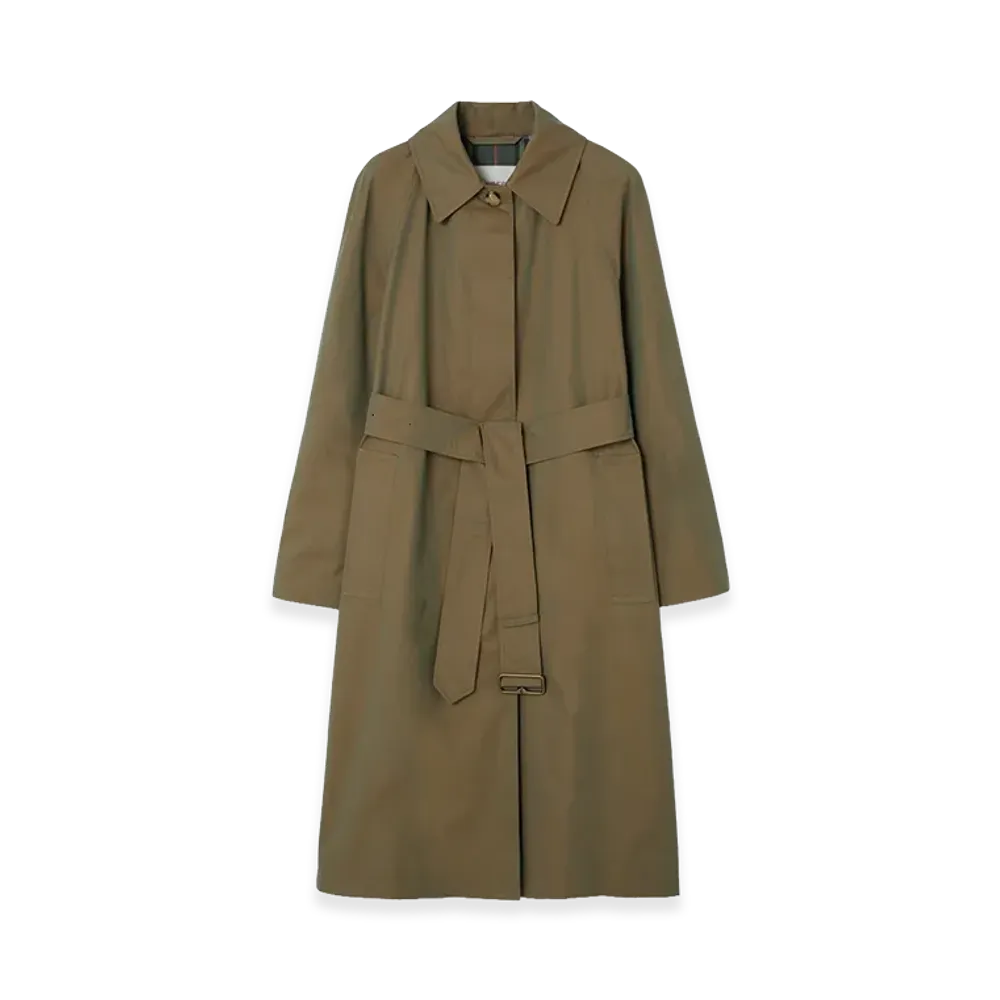 Burberry Women's Long Gabardine Car Coat "Bright Olive"