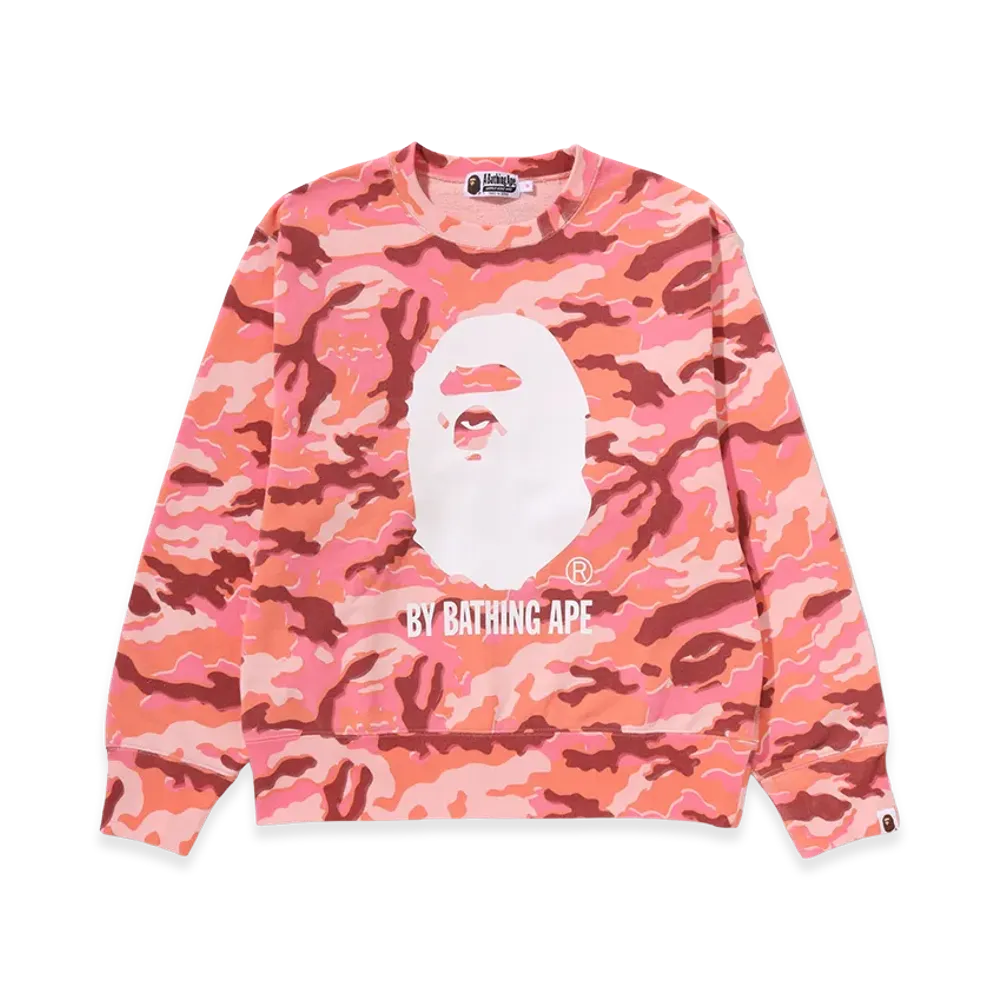 A BATHING APE Women's Glitch Woodland Camo By Bathing Ape Crewneck Sweatshirt "Pink"