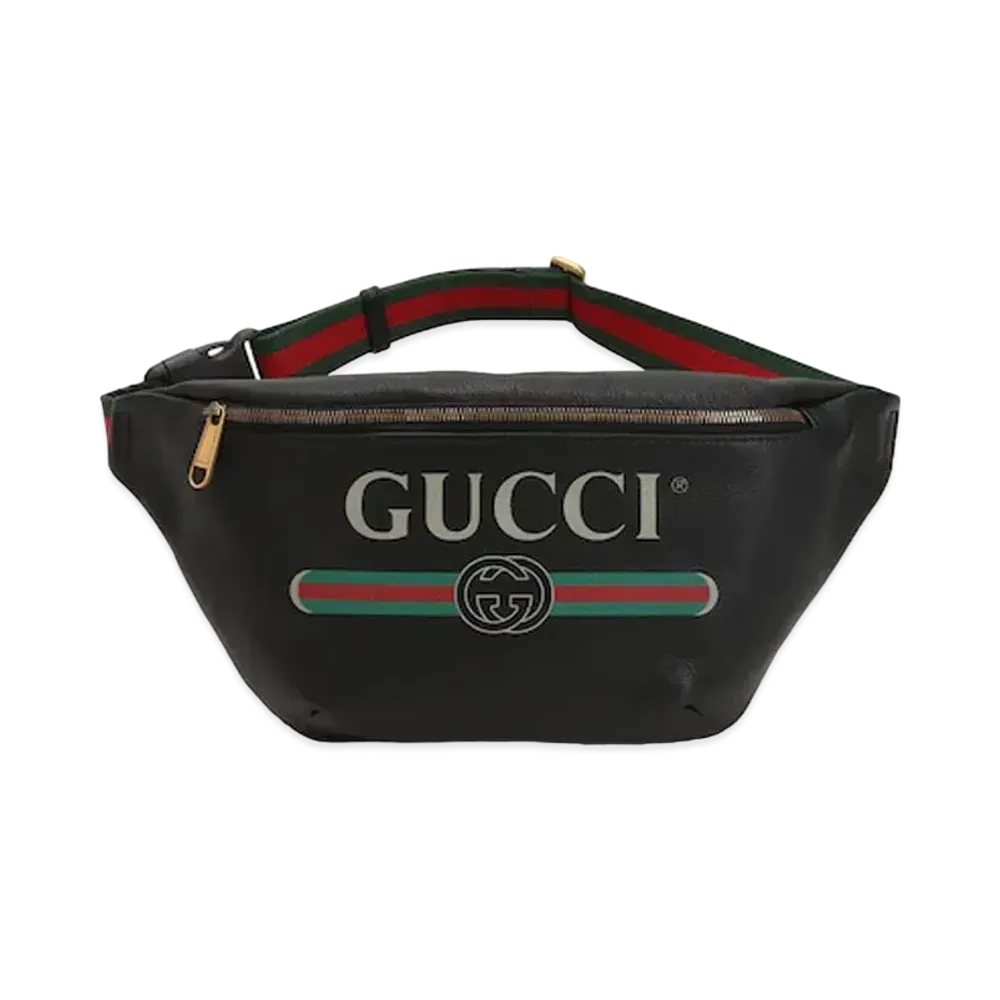 GUCCI Vintage Logo Print Leather Small Belt Bag "Black"