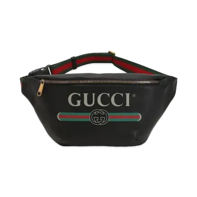GUCCI Vintage Logo Print Leather Small Belt Bag "Black"