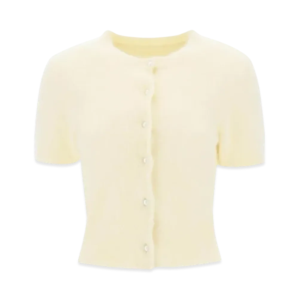 Maison Margiela Women's Short Sleeve Cropped Knit Cardigan "Lemon"