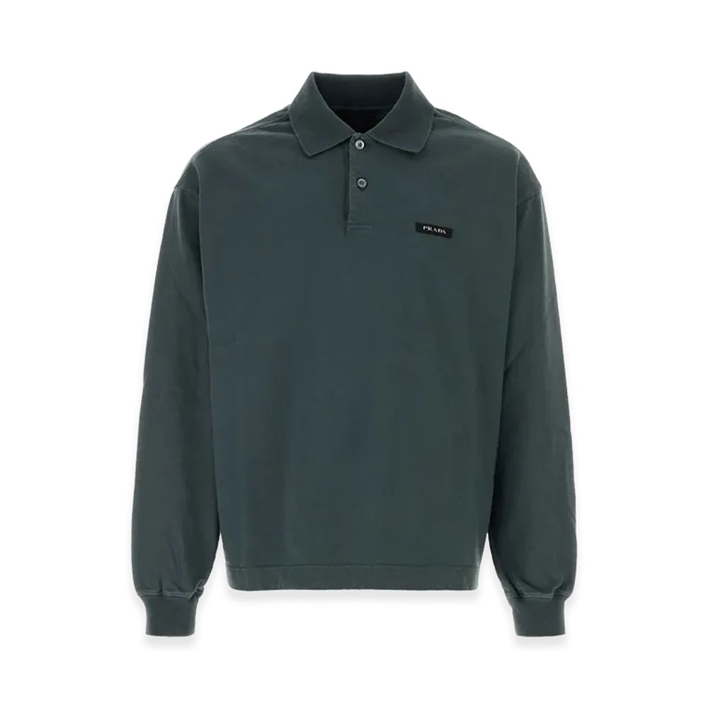 PRADA Cotton Long Sleeve Polo Shirt "Green"