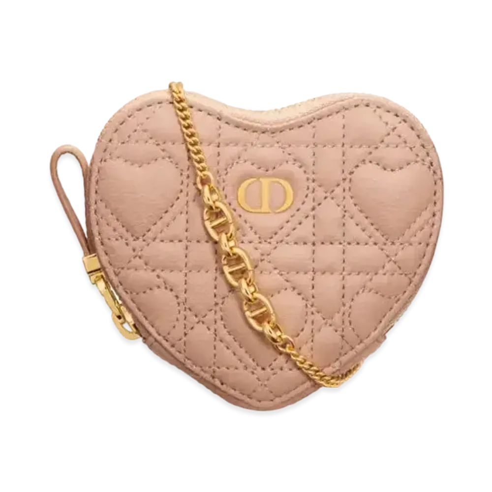 Dior Caro Heart Pouch With Chain Cannage Calfskin With Heart Motif "Pink"