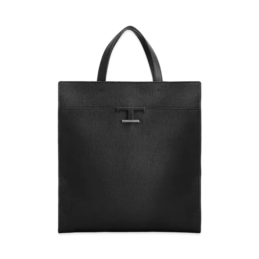 TOD'S Leather Tods T Time Les Shopping Bag Medium "Black"