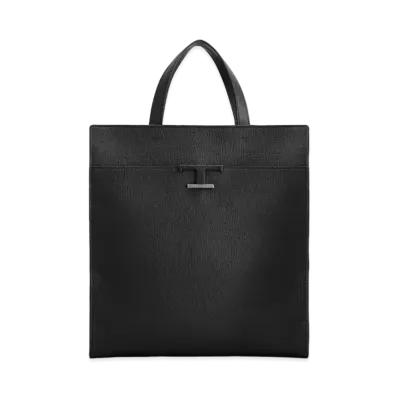 TOD'S Leather Tods T Time Les Shopping Bag Medium "Black"
