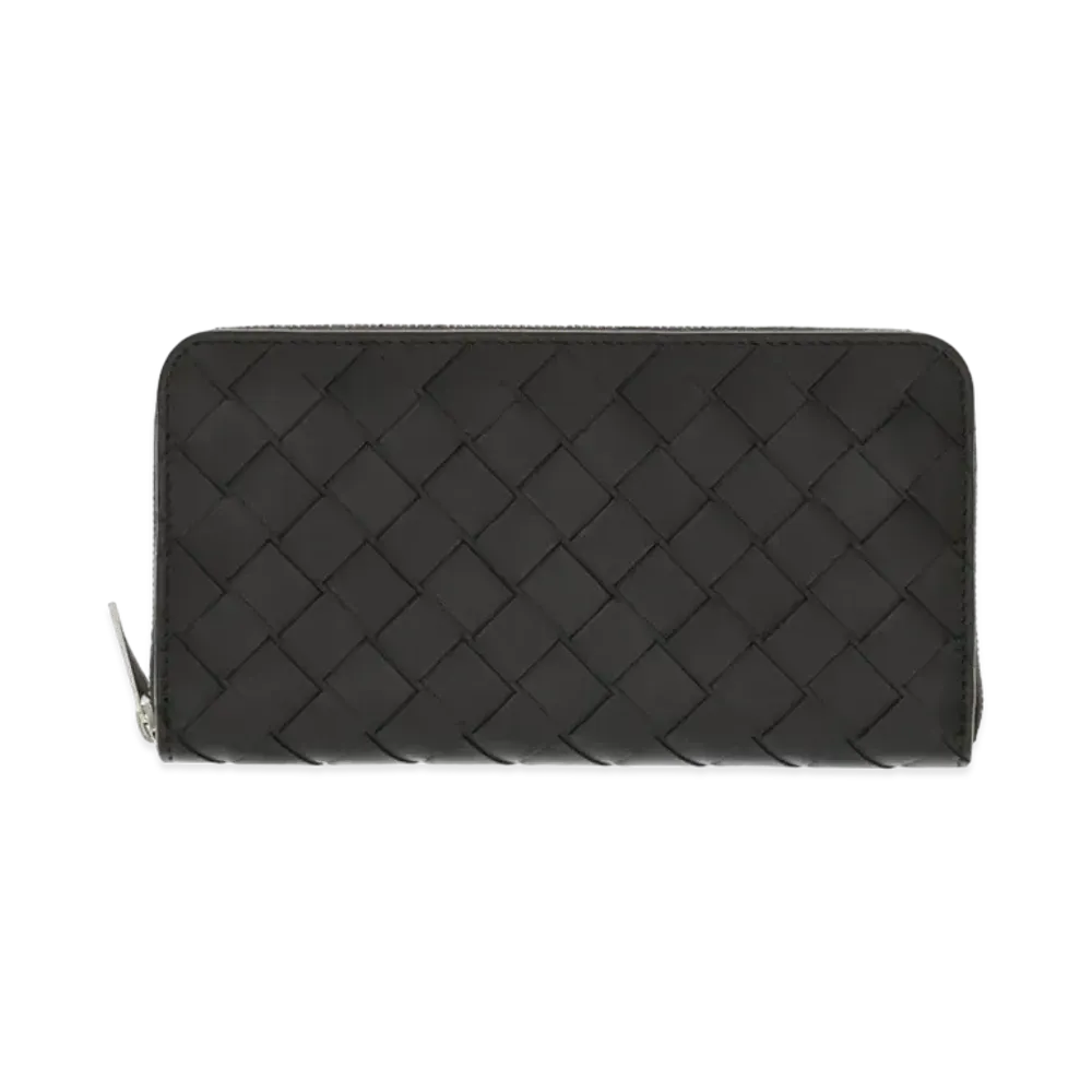 Bottega Veneta Intrecciato Calfskin Zip Around Wallet "Black/Papaya"