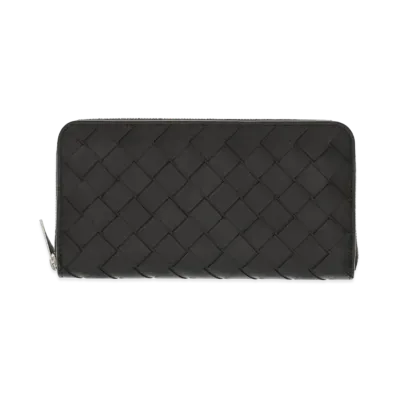 Bottega Veneta Intrecciato Calfskin Zip Around Wallet "Black/Papaya"
