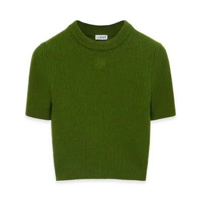 LOEWE Women's Cropped Sweater in Cashmere Forest "Forest Green"