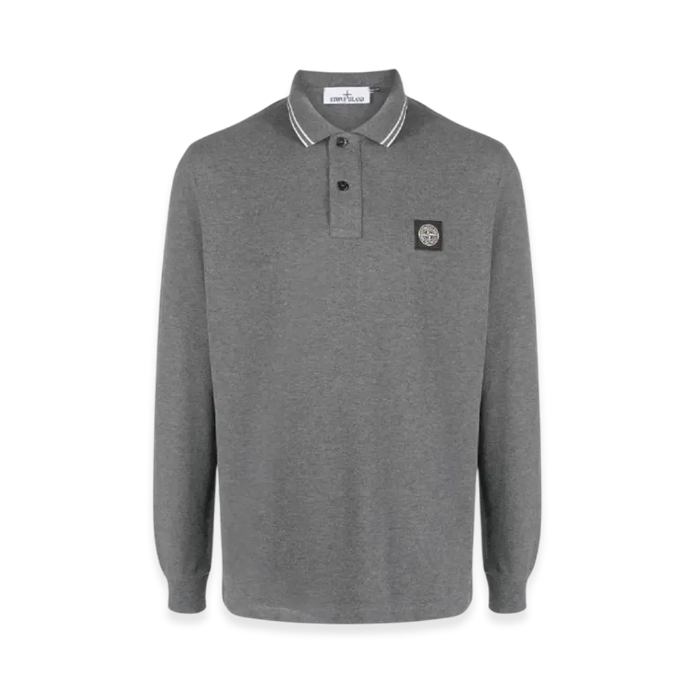 Stone Island 2SL18 Long Sleeve Stretch Cotton Pique Polo Shirt - 23FW "Dark Grey Melange"