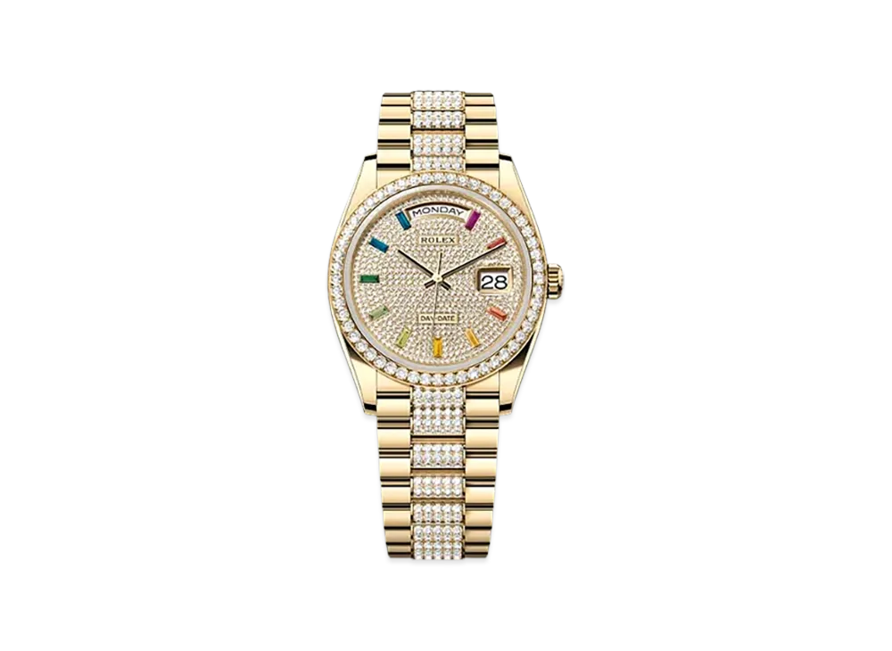 ROLEX Day-Date 36mm Yellow Gold Diamond 128348RBR "Pave diamonds"