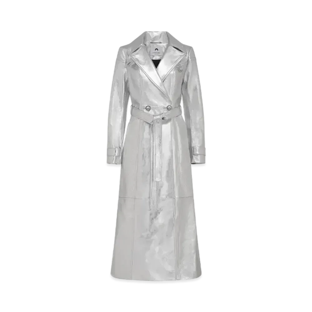Marine Serre Laminated Leather Trench Coat "Silver"