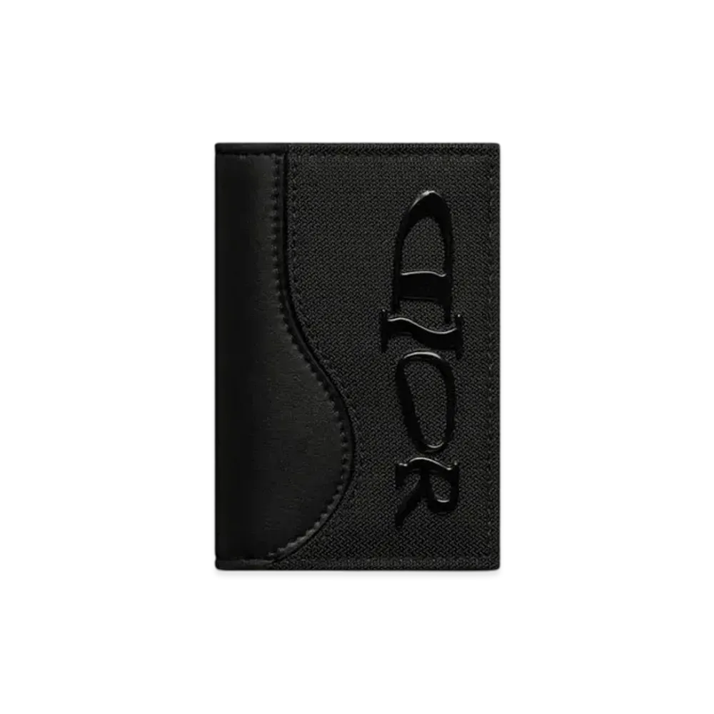 Dior x LEWIS HAMILTON Saddle Vertical Bifold Card Holder Nylon and Leather Effect Technical Fabric "Black"