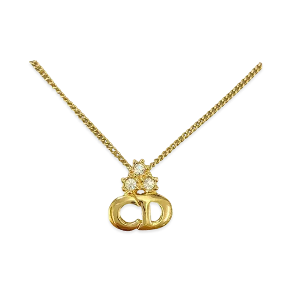Dior CD Logo Rhinestone Necklace "Gold"