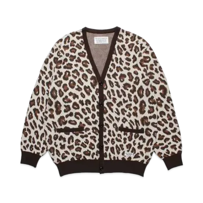 WACKO MARIA Leopard Knit Jacquard Cardigan "White"