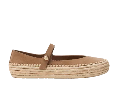 LOEWE Women's Rio Mary Jane in Suede and Raffia "Dark Beige"