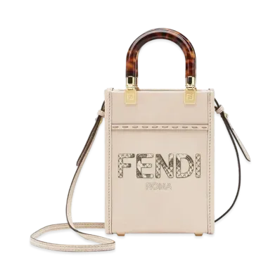 FENDI Sunshine Shopper Small Leather / Ellaf Leather Mini Bag "Light Gray"
