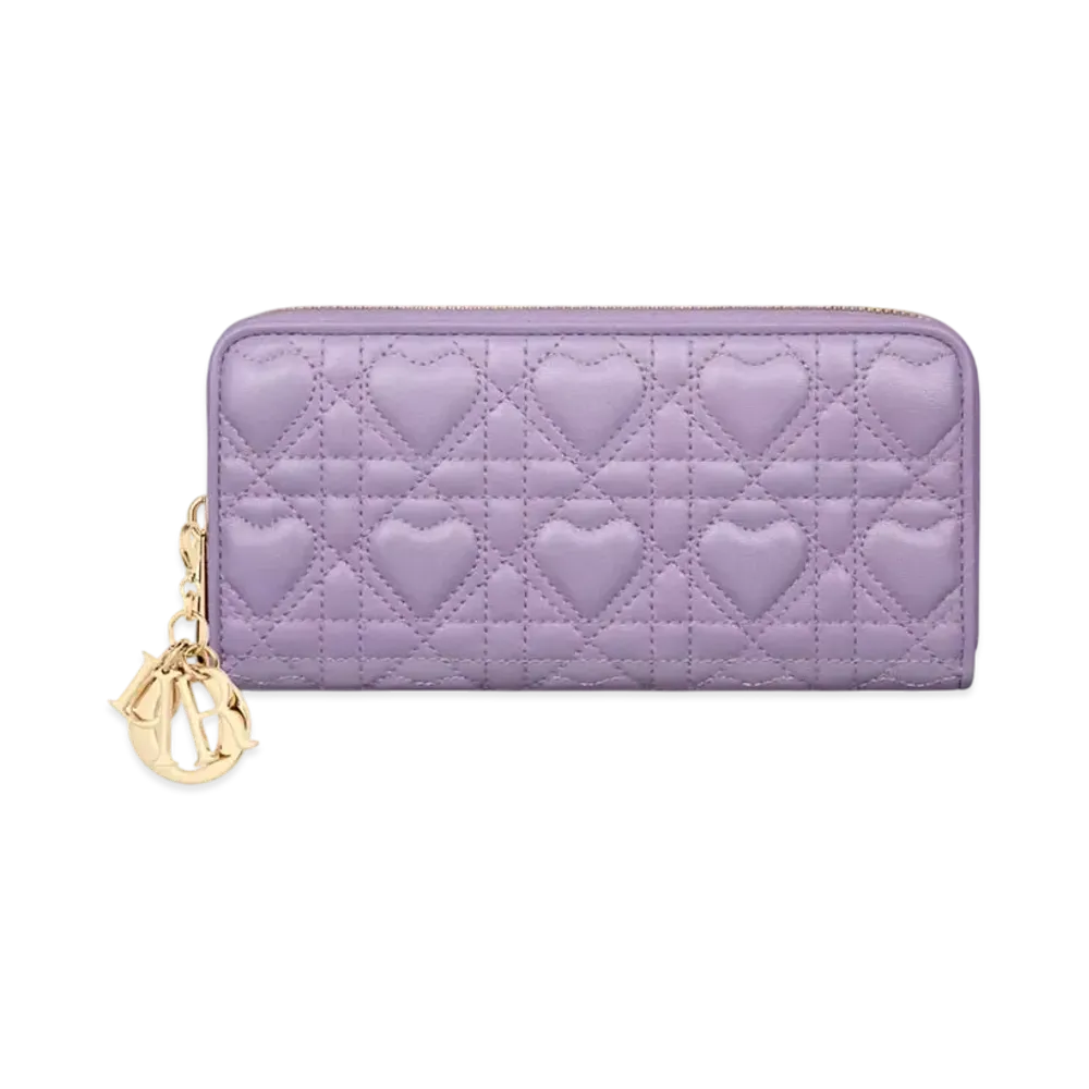 Dior Lady Dior Voyageur Wallet Heart Cannage Lambskin Japan Exclusive "Lilac"