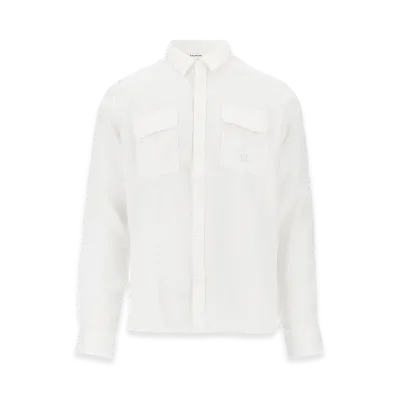 C.P. Company Linen Long-Sleeved Shirt "White"