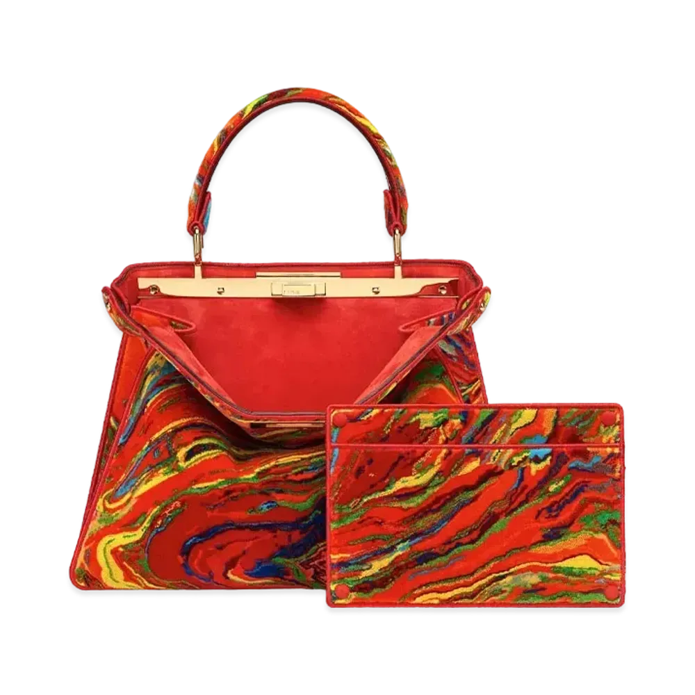 FENDI Peekaboo I See U Midium Marble Fabric Bag "Red"
