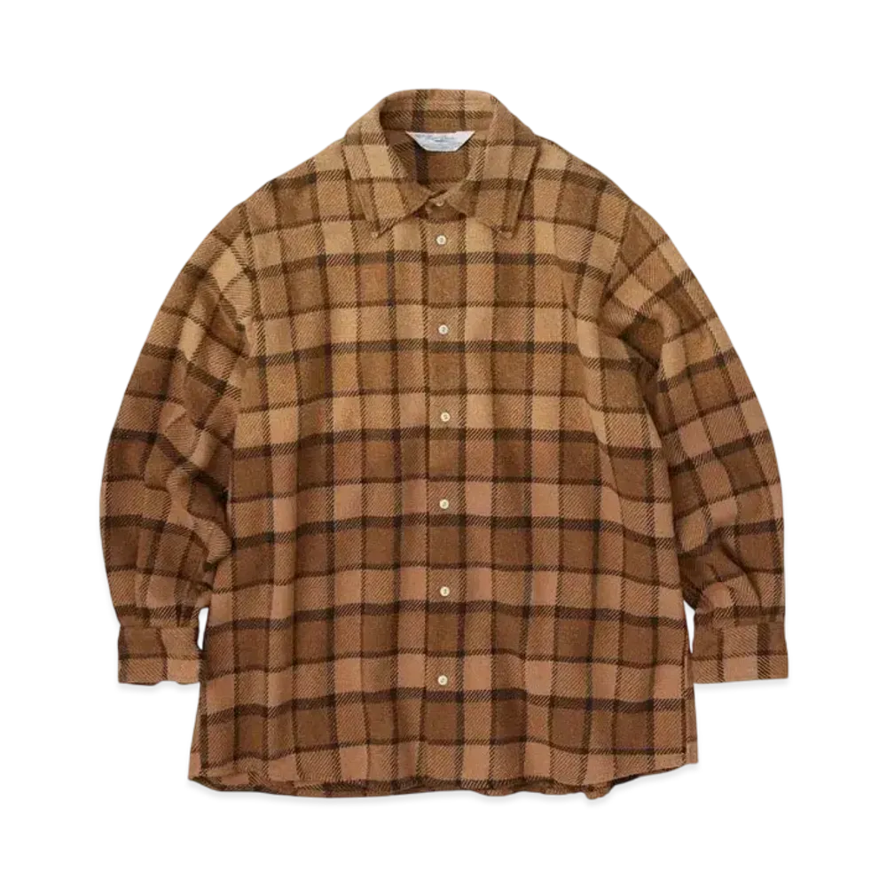 KURO Used Wash Old Style Check Shirt "Brown"