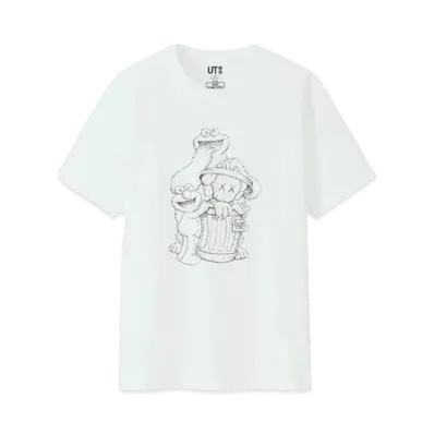 KAWS x Uniqlo x Sesame Street Companion Trash Can Outline Tee "White"