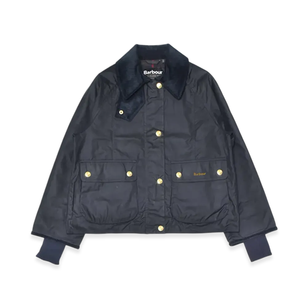 Barbour Cropped Bead Flannel Wax Jacket "Navy/Classic"