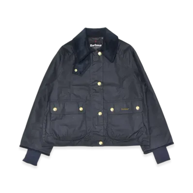Barbour Cropped Bead Flannel Wax Jacket "Navy/Classic"