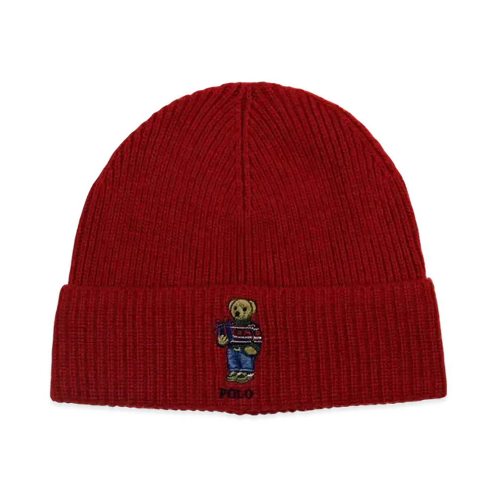 Polo Ralph Lauren Ribbed Holiday Bear Beanie "Red"