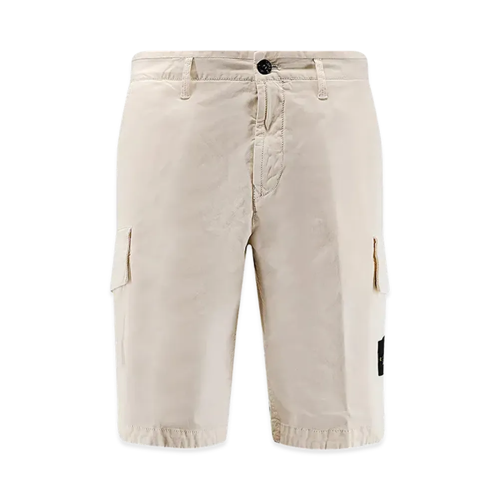 Stone Island Bermuda Cargo Shorts In Broken Twill "White"