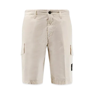 Stone Island Bermuda Cargo Shorts In Broken Twill "White"