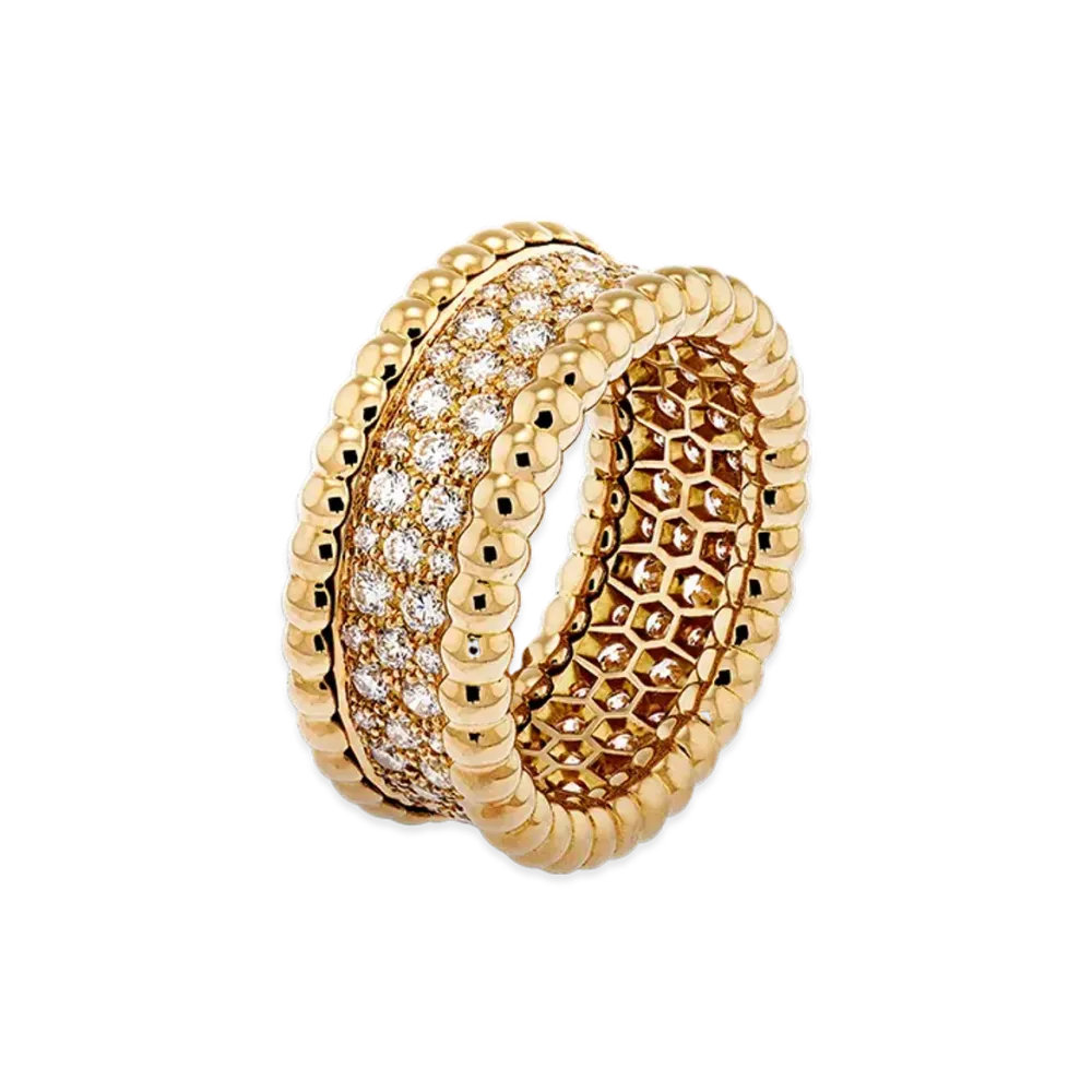 Van Cleef & Arpels Perlee diamonds ring 3 rows model "18K Yellow gold/Diamond"