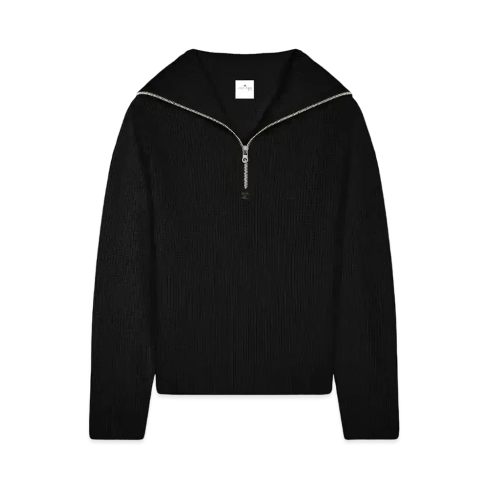 Courreges Ribbed Wool Hooded Sweater "Black"