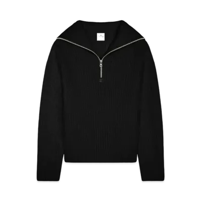 Courreges Ribbed Wool Hooded Sweater "Black"