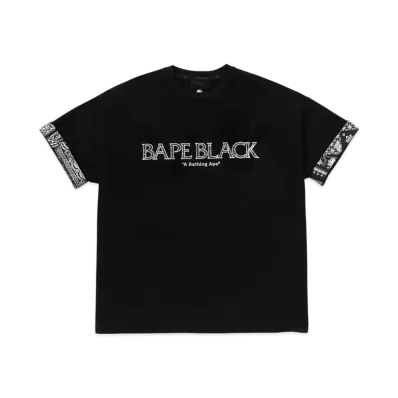 A BATHING APE Bape Black Paisley Patch Logo Tee "Black"