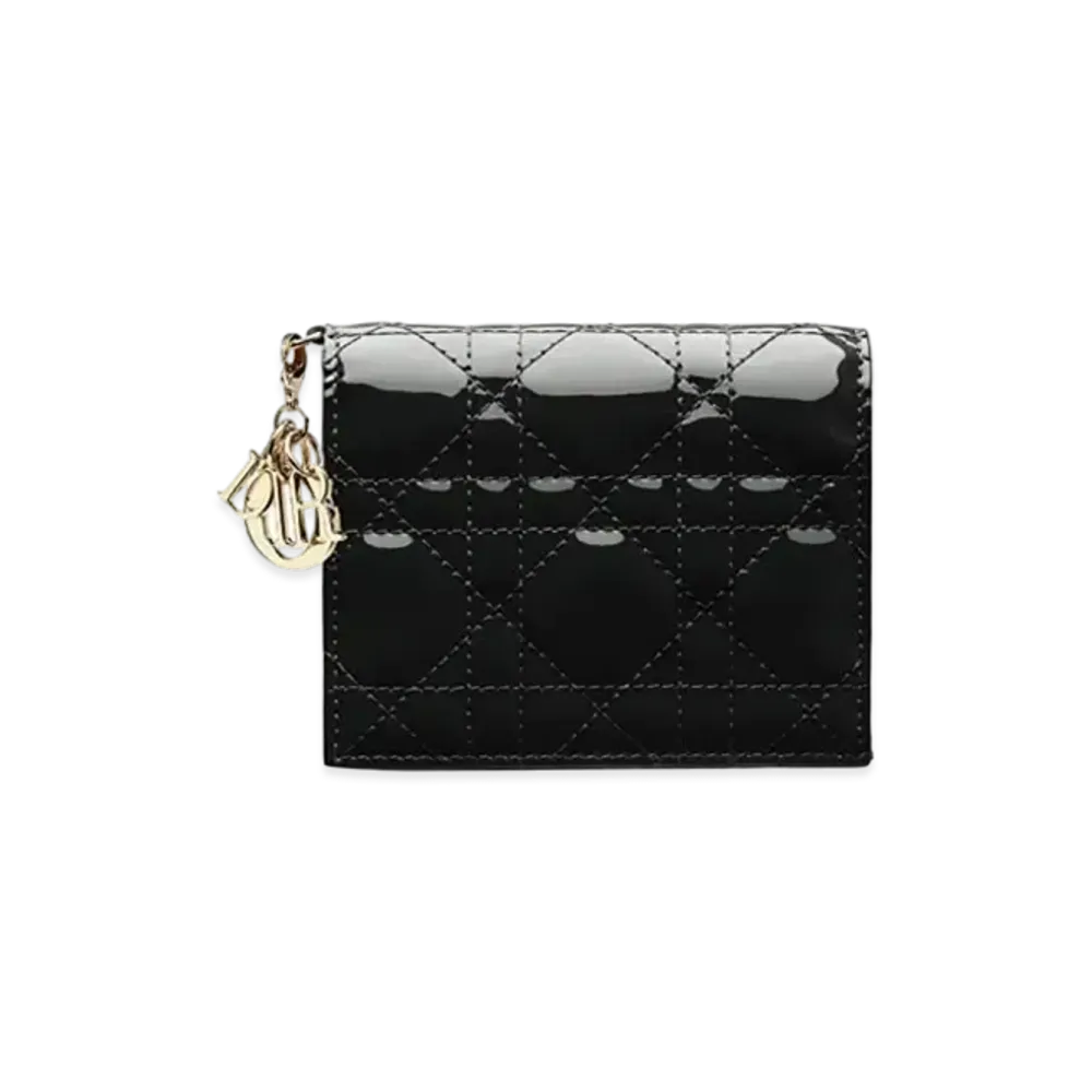 Dior Lady Dior Mini Wallet Cannage Patent Calfskin "Black"
