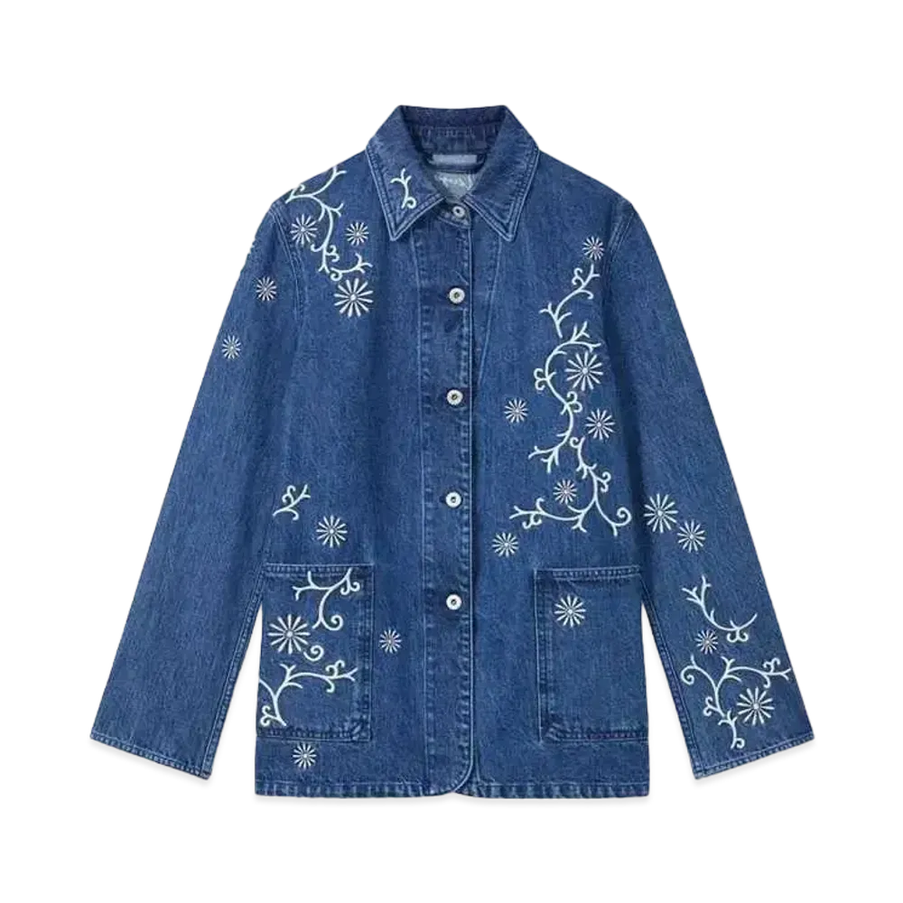 KENZO 'MARGUERITE'' Embroidery Workwear Jacket in Japanese Denim "Medium Stone Blue Denim"