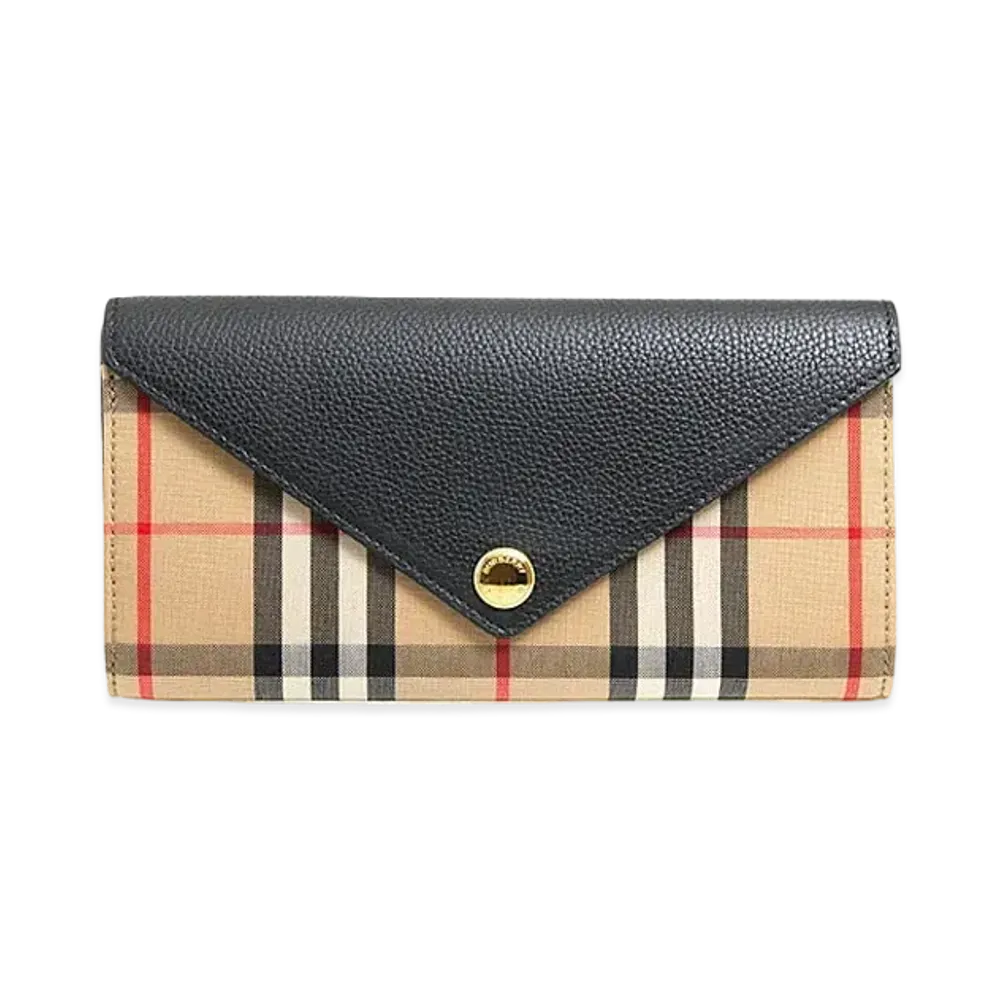 Burberry Vintage Check and Leather Continental Wallet "Black"
