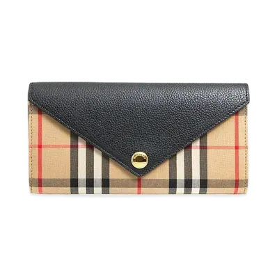 Burberry Vintage Check and Leather Continental Wallet "Black"